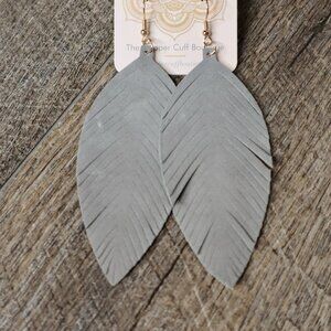 Large Gray Leather Leaf Earrings | Genuine Leather | Lightweight Statement